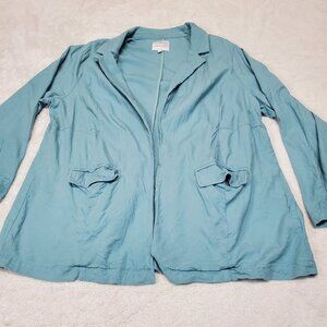 Torrid Linen Blend Blue Sage Lagenlook Casual Unstructured Blazer Plus Size 3 3X